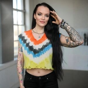 X‑Girl ✦ Rainbow Distressed Knit Vest ✦ Tie Dye Cropped Sleeveless Raw Hem Knit